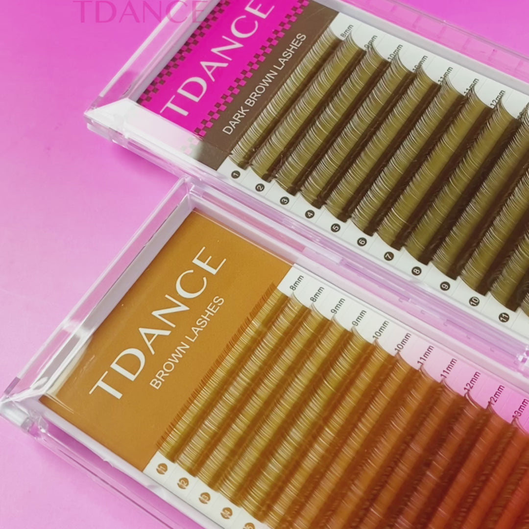 Extensiones de pestañas de volumen de color marrón oscuro premium con 16 filas