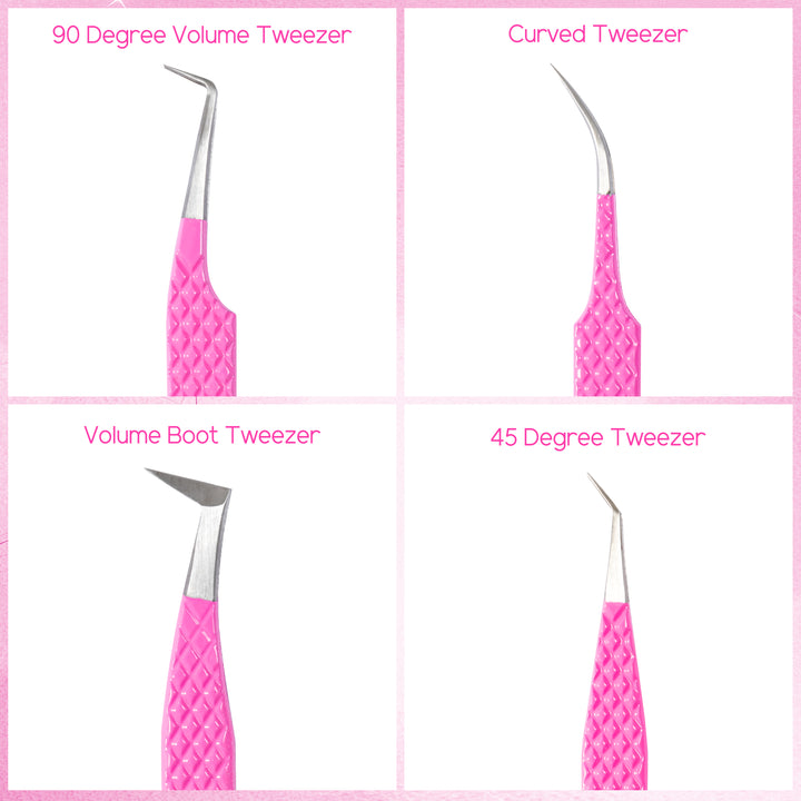 Ombre Pink-White Professional Eyelash Extensions Tweezers Kit USA3